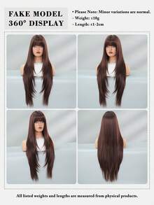 32 Inch Chocolate Brown Straight Layered Wig With Bangs - Soft Heat Resistant Synthetic Wig, Suitable For Women's Daily, Festival, Party, Christmas And Cosplay Occasions - Chocolate Brown - View 6