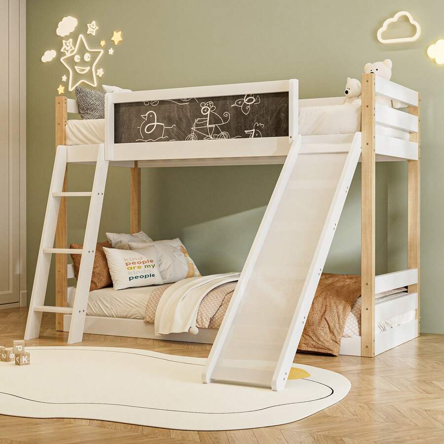 Children's Bunk Bed With Slide And Stairs, Sturdy Wood And Particleboard Frame, Safety Rails On All 4 Sides, Ec-Certified 747, Compatible With 90*200 And 90*190 Cm Mattresses, Easy Assembly - White - View 1