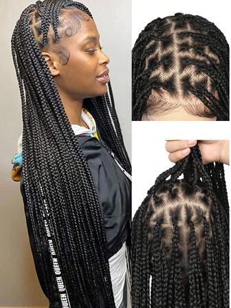 30英寸全蕾丝辫子假发，双层蕾丝辫子假发，带婴儿发，长直发，手工钩编超长辫子假发，全蕾丝无结盒式辫子假发，蕾丝前额假发，适合女性日常、节日、派对等场合佩戴。