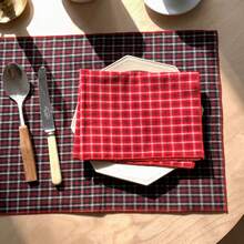 1/2/6pcs Vintage Style New Year Warm Handmade Red Plaid Square Napkins Decorative Placemats Ins Style Tablecloth - Multicolor - View 7