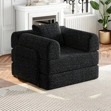 Chenille 2-In-1 Sofa Bed With Armrest Storage, Three Metal Frames, And Multiple Configuration Options. Two-Piece Set - 黑色+雪尼爾+1個座位 - 查看 2