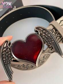 Y2K Style Personalized Heart Wing Belt, Gothic Style Dark Retro Distressed Leather Belt, Niche Waist Accessory . - Multicolor - View 3