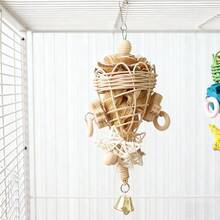 1个柳条纸绳悬挂式鹦鹉咀嚼玩具，鹦鹉喙部咀嚼吊坠，趣味铃铛形鸟类玩具，仓鼠咀嚼玩具，鸟笼装饰鸟类配件，适合所有季节的鸟类和小宠物 - 彩色 - 查看 8