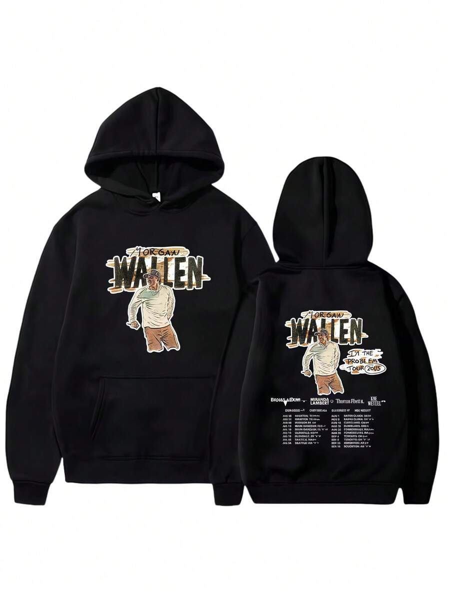Morgan Wallens Country Music Hoodies Morgan I'm The Problem Tour 2025 Hoodie Harajuku Pullover Tops Man Woman Sweatshirt Gift - 黑色 - 查看 1