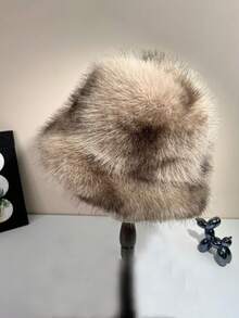 1pc新款扎染人造毛皮斗笠，女士冬季时尚保暖帽，蓬松防风防寒帽，适合日常佩戴冬季装备 - A - 查看 11