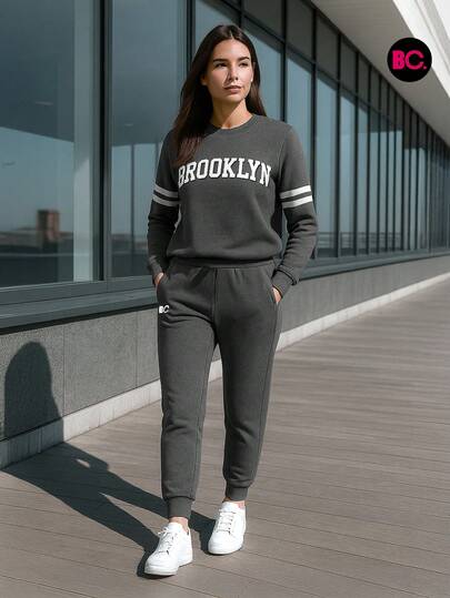  Big City conjunto para dama con sudadera y pants casual tipo jogger, ropa cómoda moderna y abrigadora, outfit femenino estilo urbano en colores negro y gris oxford ideal para invierno, casa o salidas informales