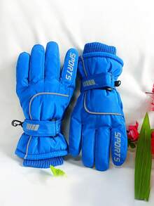 1 双 5-12 岁儿童冬季保暖带内衬户外防风防水防滑滑雪手套 - 寶藍色 - 查看 3