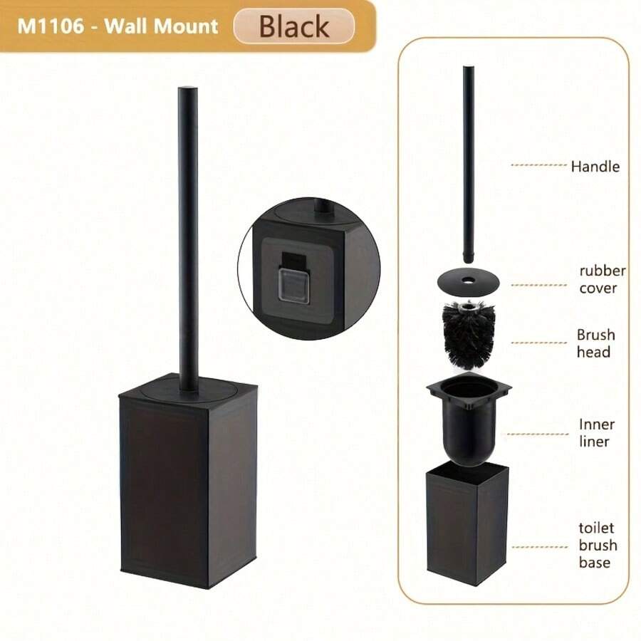 壁挂式极简方形马桶刷，节省空间，易于清洁，采用耐用铝合金材质，适用于浴室、卫生间、公寓。 - 黑色 - 查看 1