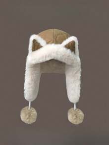 1pc Cute Fox Ear Plush Hat, Thick & Warm, Suitable For Cycling, Ear Protection In Winter, Europe & US Style