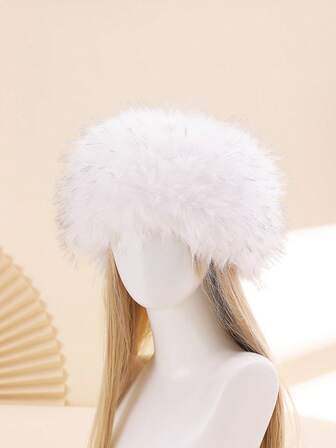 1pc Women's Colorblock Fluffy Soft Warm Thick Elastic Headband, & Versatile For Casual, Home, Shopping, Autumn/Winter Causal Hair Bands Winter Hair Accessories Warm Sweatband Women Bandanas Fashion Women Scarf