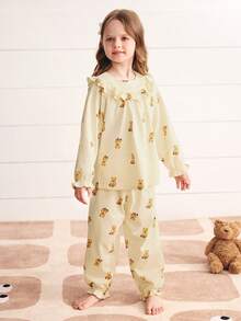 mini bala Girls Pajama Set, Soft Pants & Top Sleepwear, 2025 Autumn - White Coffee Color - View 1