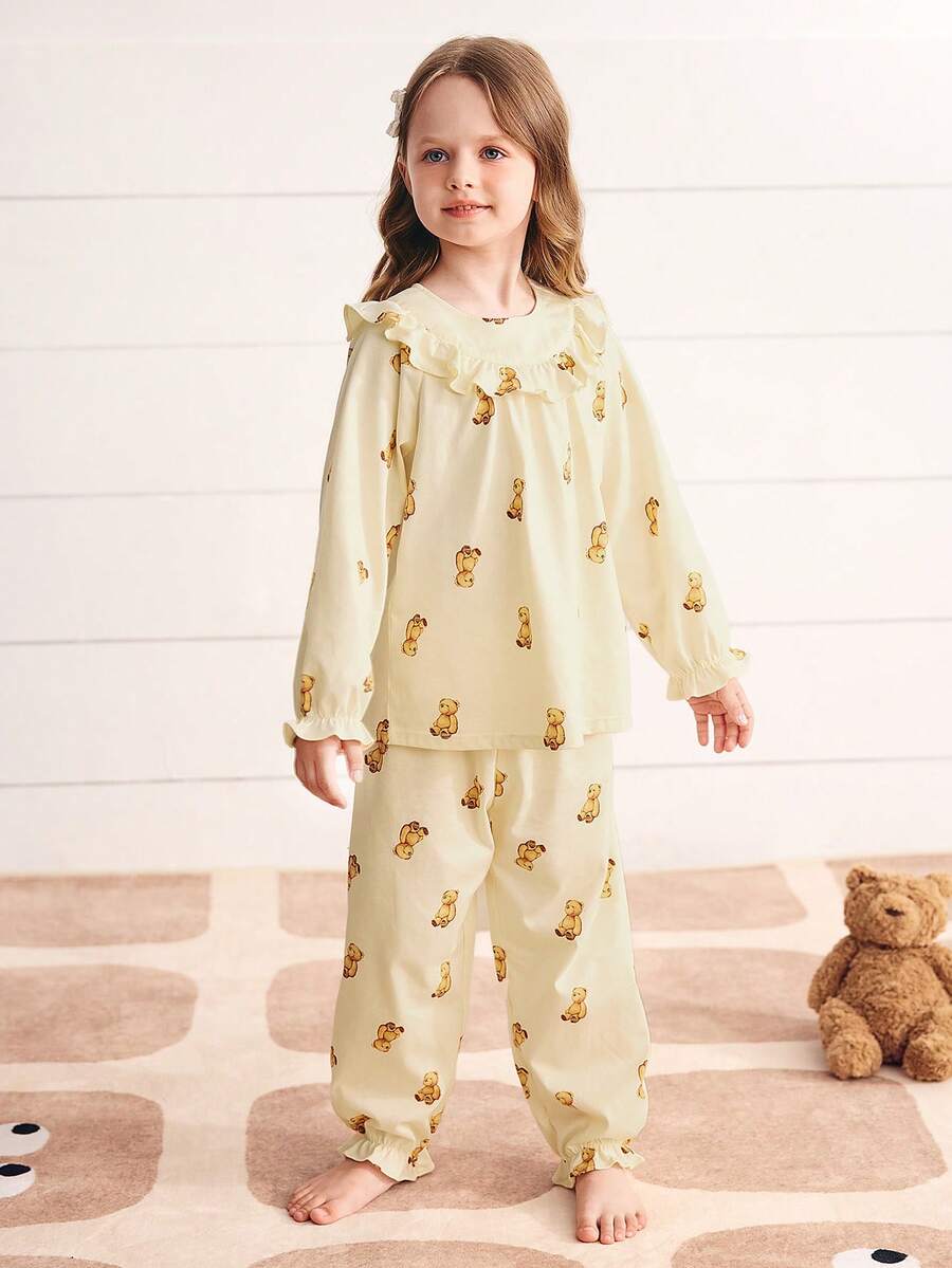 mini bala Girls Pajama Set, Soft Pants & Top Sleepwear, 2025 Autumn - White Coffee Color - View 1