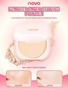 NOVO 防水、控油、持久哑光羽毛缎面奢华粉饼，不会结块，遮盖瑕疵，细致毛孔