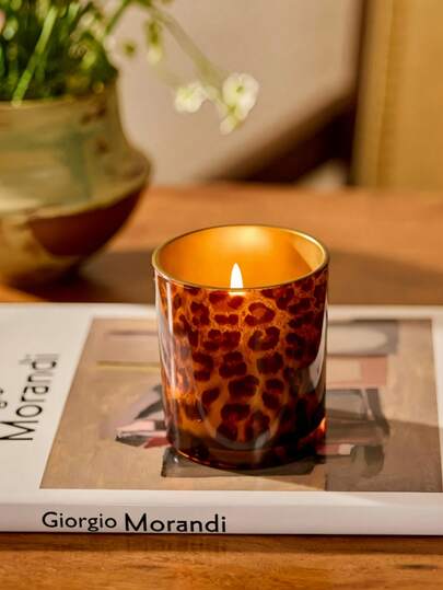 Doftljuskopp, vintage leopardmönstrad koppformad ljusstake, teljusstake i glas, romantisk middagsbordsdekoration med levande ljus, festdekoration, lämplig för alla romantiska tillfällen som badrum, sovrum, matsal etc.