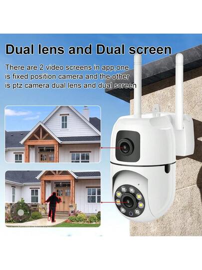 8MP Dual Lens Security Camera, 4K/8MP WiFi Outdoor Cameras Home Security, Supporting Two Way Audio, Slimme Night Vision Motion Detection, 360° Whole Monitoring Via App Vision, Moving Object Tracking, Intercom, Multi Sharing, Real Time Alarm view 5