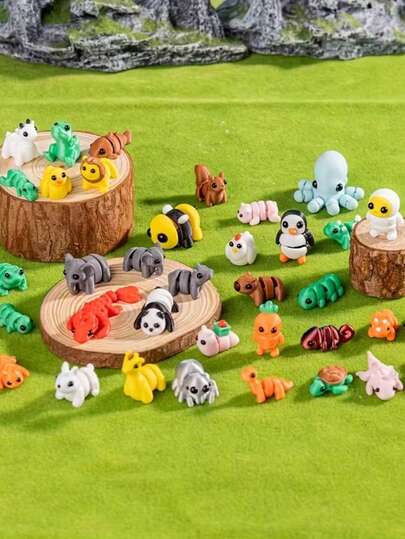 5/37/61件迷你3D打印动物玩具套装 - 可活动的逼真角色，配有生动的眼睛、鲜艳的色彩和按扣链，PLA材质，是圣诞节降临节日历、派对礼物和圣诞袜填充物的理想之选（恐龙、独角兽、兔子、企鹅、章鱼、蛇、青蛙、熊、绵羊、鱼、猫、狗） - 节日装饰、可爱摆件、耐用收藏品、节日购物的完美礼物