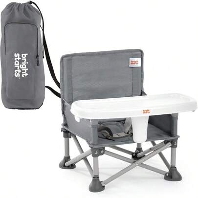 Bright Starts Pop 'N Sit Portable Booster Indoor Outdoor Use Floor Seat With Feeding Tray Grey 6 Mos 3 Yrs
