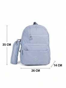 Backpack And Pencil Case Kit For Youth/College, Small, Waterproof Nylon, Plain, C304 - Baby Blue - View 5