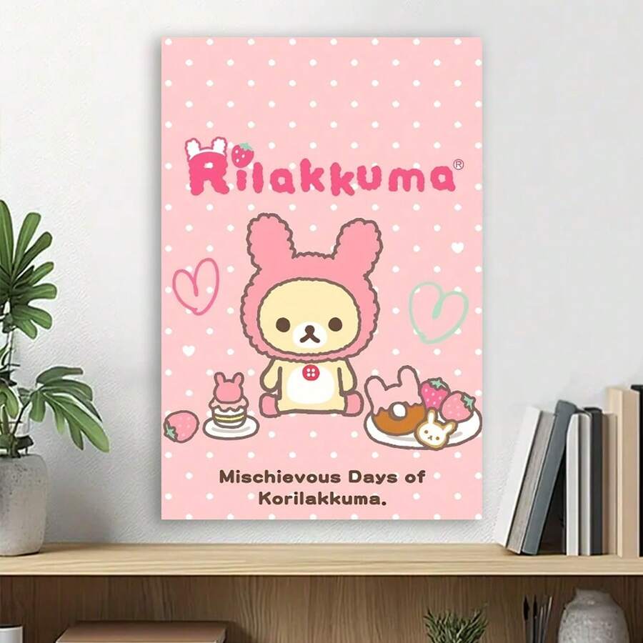 Framed [2D Flat] 1pc Korilakkuma  Poster - Cute Rabbit & Strawberry Design, Wall Art, Ideal For Bedroom & Home Decor, Perfect Christmas & Holiday Gift, Festive Home Decor | Playful Design | Durable Wall Art, Korilakkuma Decor, Room Decor - 框架 - 查看 1