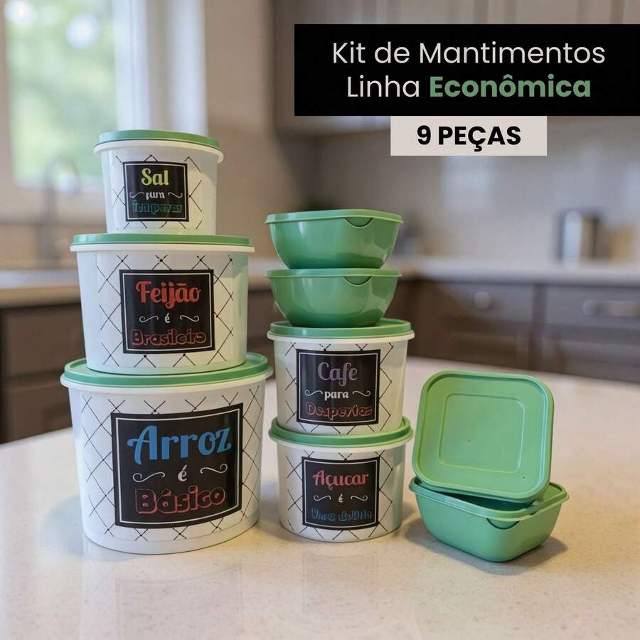 Kitchen Supplies Set Kit ECONOMIC LINE - 5 Supplies + 4 Square Jars 500 ML TPW Line - TPW Xanh Bạc Hà - Xem 1