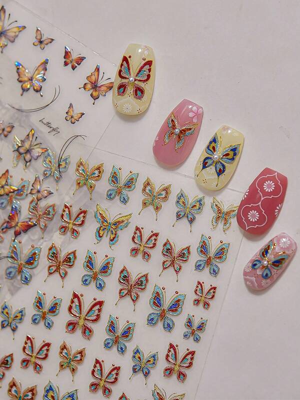 1 hoja de pegatinas de arte de uñas con mariposas doradas de metal brillante con efecto de dorado, decoración navideña para manicura