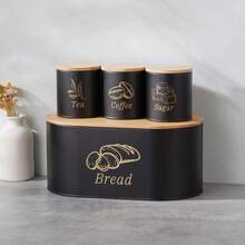 NYKAINMAN Bộ 4 hộp đựng thực phẩm bằng kim loại màu đen, có thể đựng bánh mì, trà, cà phê, đường, gia vị, thích hợp cho Giáng sinh, Lễ Tạ ơn, Lễ Phục sinh, các bữa tiệc ngoài trời. - màu đen - Xem 2