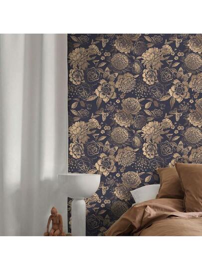 Roll Of Golden Flower Self Adhesive Wallpaper Printing Vinyl That Is Peeled Off Contact Paper Living Room Bedroom Dining Background Wand Home ation Stickers Mural Cabinet Desktop Furniture Renovation Pvc Easy To Install 45cm 500/300/100cm 45CM*500/300/100CM