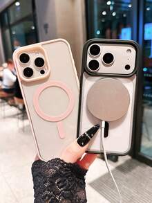 2pcs Magnetic Charging Phone Case, Pink & Black, Minimalist Matte Transparent Magnetic Charging Phone Case