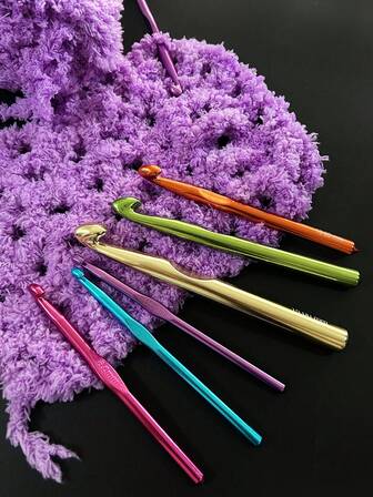 Agujas de tejer de gran tamaño, Ganchos de ganchillo de aluminio de gran tamaño, Juego de 7 ganchos de ganchillo para suéter de 6.5/7/8/9/10/12/15mm, Agujas de tejer y ganchos de ganchillo gruesos multicolor Herramientas DIY