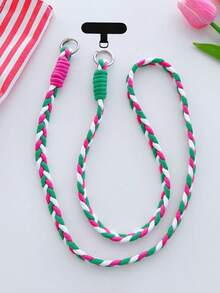 1条时尚彩色手机挂绳 - 耐用长款手机挂绳吊坠，可爱设计，适用于通用手机壳，编织手机挂绳，佩戴舒适，运动外观 - 随机颜色金属扣