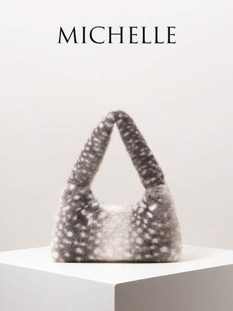 斑点鹿动物纹仿毛皮单肩包，女士工作包，优雅钱包，适合日常、约会、购物、办公、下午茶等场合（图案随机）