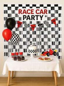 1pc/2pcs Black & White Plaid Metal Wire Tassel Curtain, Racing Theme Birthday Party Backdrop Decor, Racing Motorcycle Car Theme Boy's Birthday Sports Party Decoration, Racing Theme Birthday Photo Backdrop, Racing Decor, Birthday Party Supplies, Stage Backdrop, Racing Theme Birthday Party Decoration, Racing Party Supplies - Racing Black and White Checkered - View 5