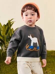 mini bala Kids Embroidered Knit Sweater 2025 Winter, Soft Cozy Baby Pullover