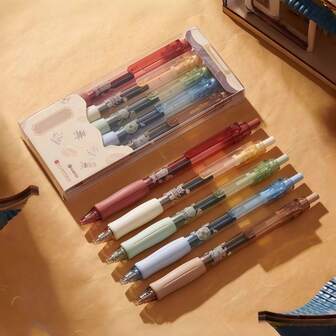 5支舒适握柄中性笔，0.5毫米黑色墨水笔，适合写日记和考试