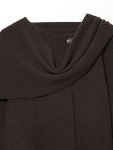 DEEKA Autumn/Winter New Slouchy Scarf Poncho Crew Neck Long Sleeve Short Knitted Cardigan Outerwear - Dark Brown - View 5