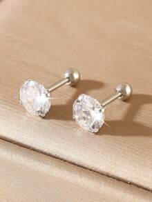 8pcs/Set Minimalist Copper Screw Stud Earrings Set, Fashionable Ear Cuff Earrings Gift For Women - Round - View 6