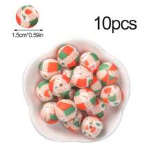 10 pièces Perles de silicone imprimées de Noël mignonnes de 15 mm - Fournitures d'artisanat et perles décoratives de mode pour la création de bijoux DIY, colliers, bracelets, porte-clés, lanyards de badge d'identité et stylos à perles. Cadeau de Noël unisexe pour les artisans, les étudiants, les employés de bureau et les acheteurs de cadeaux - perles en silicone imprimées de Noël - Voir 7