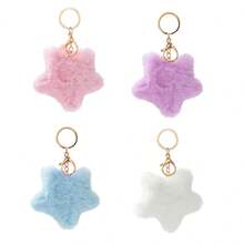 4pcs Set Heart Plush Bag Pendant Charm,Pompom Keychain,Cute Multicolor Keyring For Backpack Wallet Coin Purse