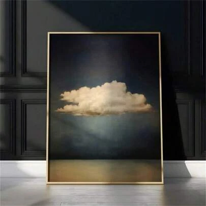 1幅复古忧郁云朵图案，极简主义艺术，墙面装饰画，插画，极简主义艺术，现代农舍风格，墙面装饰，墙面艺术，现代极简主义风格海报，客厅和卧室装饰，浴室装饰，理想礼物，无框