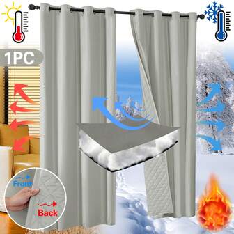 1pc Thickened Winter Curtain, Thermal Insulation, Windproof, Privacy Protection, Padded Grey Curtain, Easy Installation With Top Eyelets, Suitable For Indoor, Patio, Gazebo
