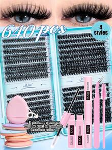 640/528pcs D-Curl Fluffy False Eyelashes Set, Includes Beginner Eyelash Tutorial, Thick 3D Segmented False Eyelashes With Glue, Remover, Sealer, Tweezers, Lash Brush, Enlarges Eyes, Lightweight & Reusable, Large Capacity Individual Lashes, Soft Natural Mixed Lashes, Creates 3D Volumized Eye Makeup, Suitable For DIY At Home, Travel, Daily Commute, Parties, Weddings, Bridal - màu đen - Xem 15