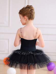 Mdnmd Ballet Leotards For Girls Ballerina Swan Lake Dance Pancake Platter Tutu Ruffle Sleeve Floral Print Gymnastics Leotard Ballet Tutu - 黑色 - 查看 2