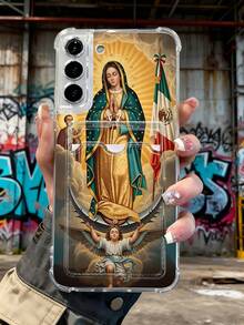 1 pieza Funda protectora, carcasa transparente con ranura para tarjeta, funda de TPU antiimpacto "diseño de la Virgen de Guadalupe con bandera mexicana, arte religioso y estilo minimalista, ideal para mujeres y personas devotas, regalo festivo" compatible con iPhone16/15/14/13/12/11/XS/XR/X/PLUS/PRO/PROMAX, compatible con Galaxy A21/A24/A25/A32/A34/A35/A54/A55, Galaxy S25/S24/S23/S22/S21 Ultra/Plus, agarre cómodo, regalo festivo para amigos, novia, novio, familia - transparente - Ver 3