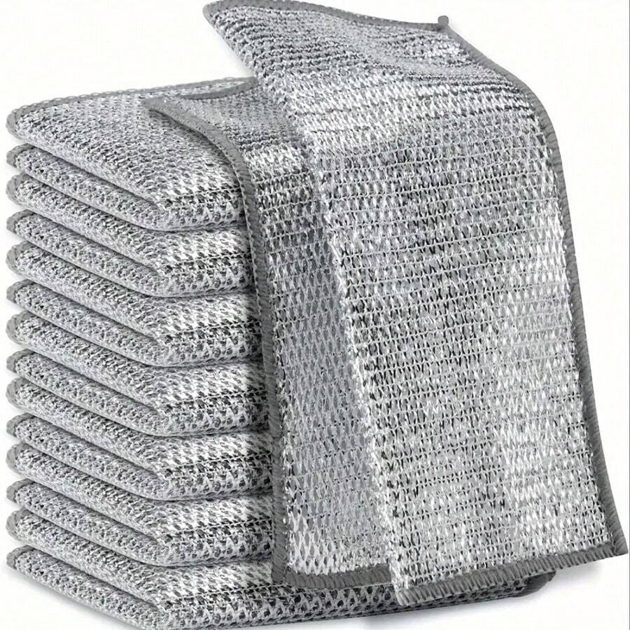 10Pcs Multi-Purpose Mesh Cleaning Cloths, Reusable Kitchen Scrubbing Cloths, Heavy-Duty Cleaning Towels For Home & Kitchen Maintenance - Silver - View 1