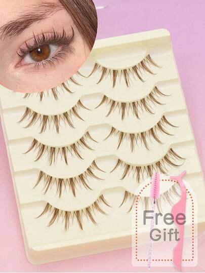 5 pares de pestañas postizas de color marrón natural, pestañas de visón 3D suaves, esponjosas, de moda, naturalmente delgadas, pestañas cruzadas, cómodas y fáciles de usar para bodas, fiestas, clubes, reuniones de trabajo diarias, creando elementos esenciales de maquillaje de ojos encantadores
