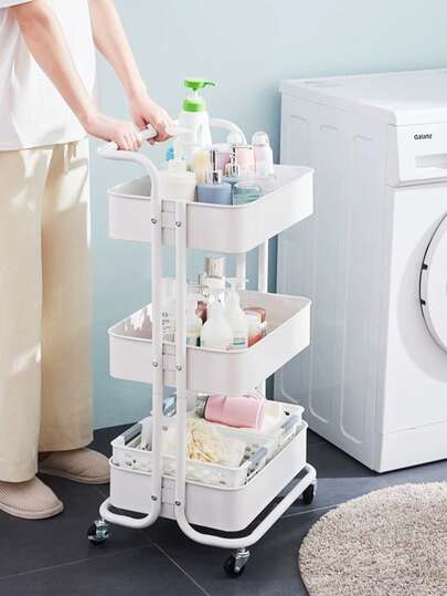 1pc, Full Carbon Steel Metal Multi-Purpose Trolley, Reinforced And Thickened For Heavy-Duty Use, With Armrest Rack, 360° Swivel Wheel Storage Rack For Easy Maneuverability, High Load Bearing Capacity, Versatile And Multifunctional Display Rack, Perfect For Warehouse, Workshop, Showroom, Home Use, Retail Floors, Mobile Merchandising, Trade Show Setups, Transport And Organization, Durable, Space-Saving Solution For Dynamic Environments