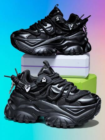 7厘米增高女式时尚休闲运动鞋，配有可拆卸3D蝴蝶结装饰，户外加厚鞋底系带减震防滑透气网面轻便夏季运动鞋，适合日常、校园、健身、办公穿着。