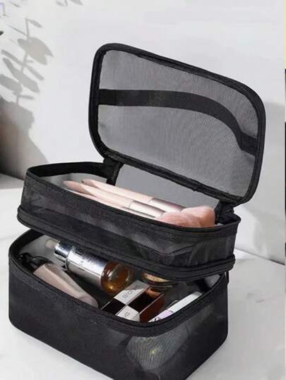 2026 New Minimalist Mesh Cosmetic Bag, Lipstick, BB Cream, Powder Compact Storage Pouch, Large Capacity Portable Travel Organizer, Daily Makeup Case, Travel Essential, Suitable As Halloween And Christmas Gift,Pouch,Makeup Pouch,Travel Essential