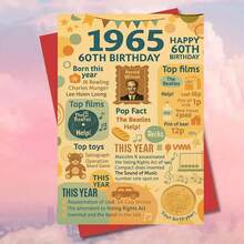 بطاقة تهنئة عيد ميلاد ذكرى 1965 السنة الستين مع مغلف (11سم * 16سم) - "تهانينا بعيد ميلادك الستين، تمنيات رجعية"، مشهد قديم مع أبرز محطات عام 1965، مثالية للعائلة والأصدقاء، مناسبة لاحتفالات عيد الميلاد الستين، بطاقة تهنئة عيد ميلاد | بطاقة رجعية 1965 | بطاقة ورقية