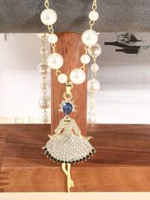 1 chiếc vòng cổ dài hình chữ Y thanh lịch, đính đá giả ngọc trai hợp kim kẽm hình bướm, phù hợp để đeo hàng ngày cho phụ nữ - Nhiều màu - Xem 2